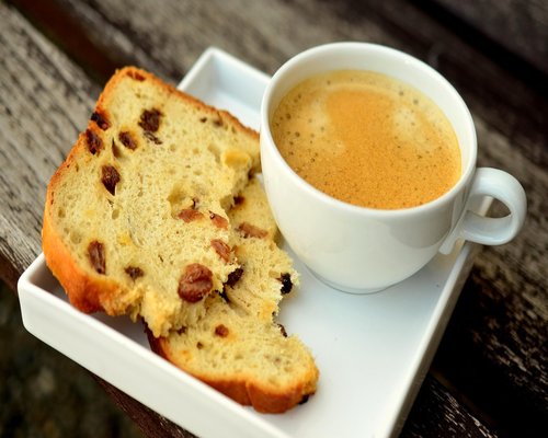 Morning coffee and traditional snacks arranged nicely